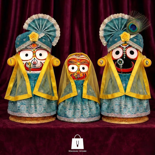 Royal teal grace | Premium Silk Dress with Turbans and Chandrika for Jagannath Baladeva Subhadra