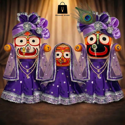 Royal Violet Shringar | Premium Silk Dress with Turbans and Chandrika for Jagannath Baladeva Subhadra