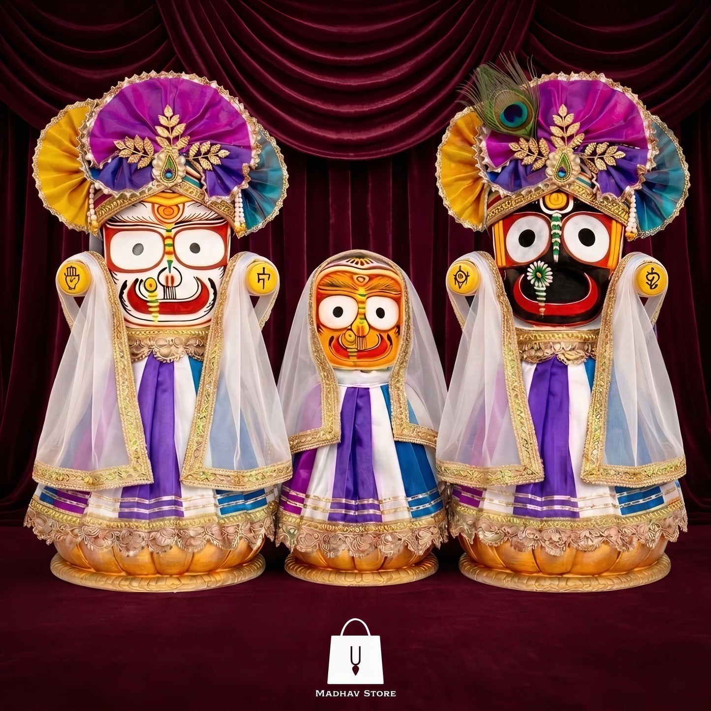 Divine Utsav Shringar | Festival special Premium Silk Dress with Turbans and Chandrika for Jagannath Baladeva Subhadra