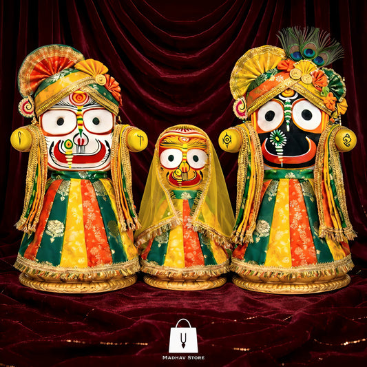 Anand Utsav Shringar | Festival special Premium Silk Dress with Turbans and Chandrika for Jagannath Baladeva Subhadra