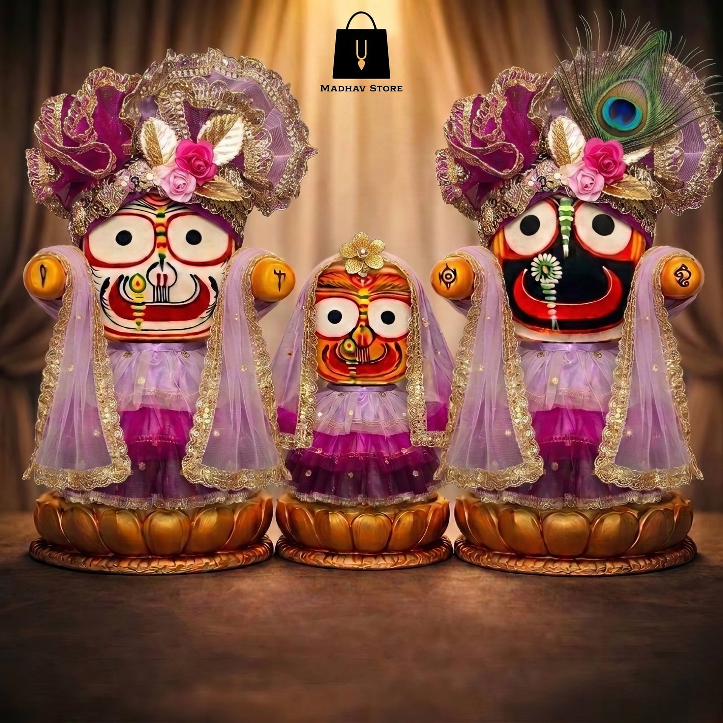 Madhur Vilas Shringar | Festival special Premium Silk Dress with Turbans and Chandrika for Jagannath Baladeva Subhadra