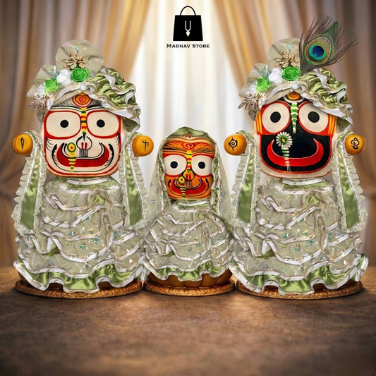 Harit Madhuri Shringar | Festival special Premium Silk Dress with Turbans and Chandrika for Jagannath Baladeva Subhadra
