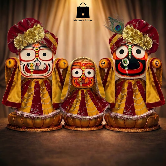 Kanak Utsav Shringar | Festival special Premium Silk Dress with Turbans and Chandrika for Jagannath Baladeva Subhadra