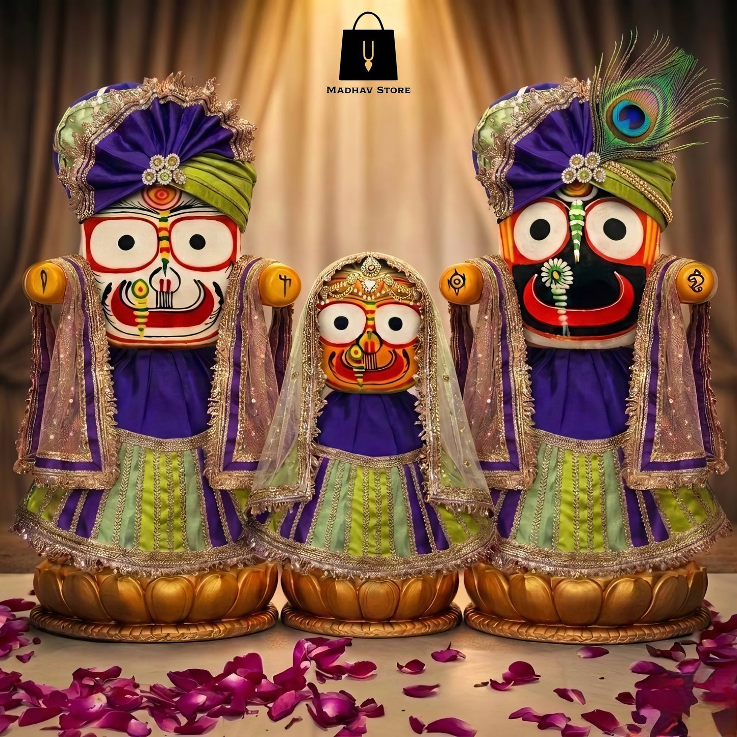 Ratna Leela Shringar | Festival special Premium Silk Dress with Turbans and Chandrika for Jagannath Baladeva Subhadra