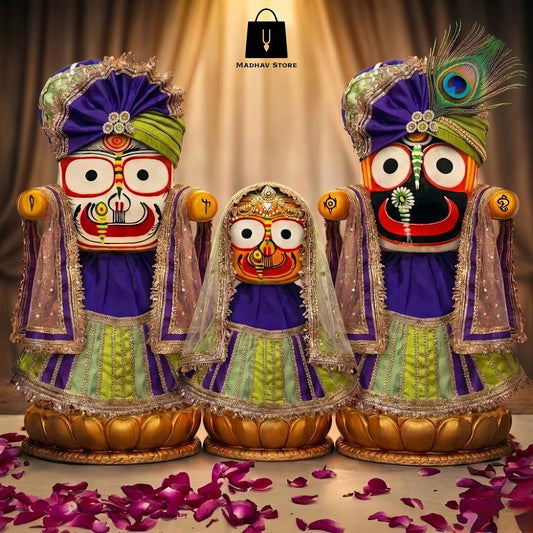 Ratna Leela Shringar | Festival special Premium Silk Dress with Turbans and Chandrika for Jagannath Baladeva Subhadra