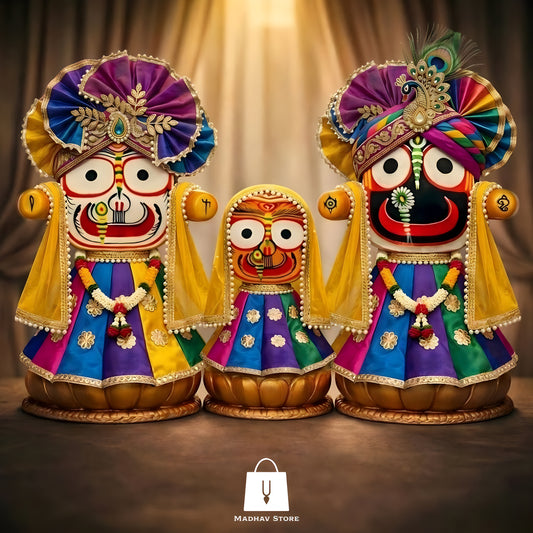 Rang Vilas Shringar | Festival special Premium Silk Dress with Turbans and Chandrika for Jagannath Baladeva Subhadra
