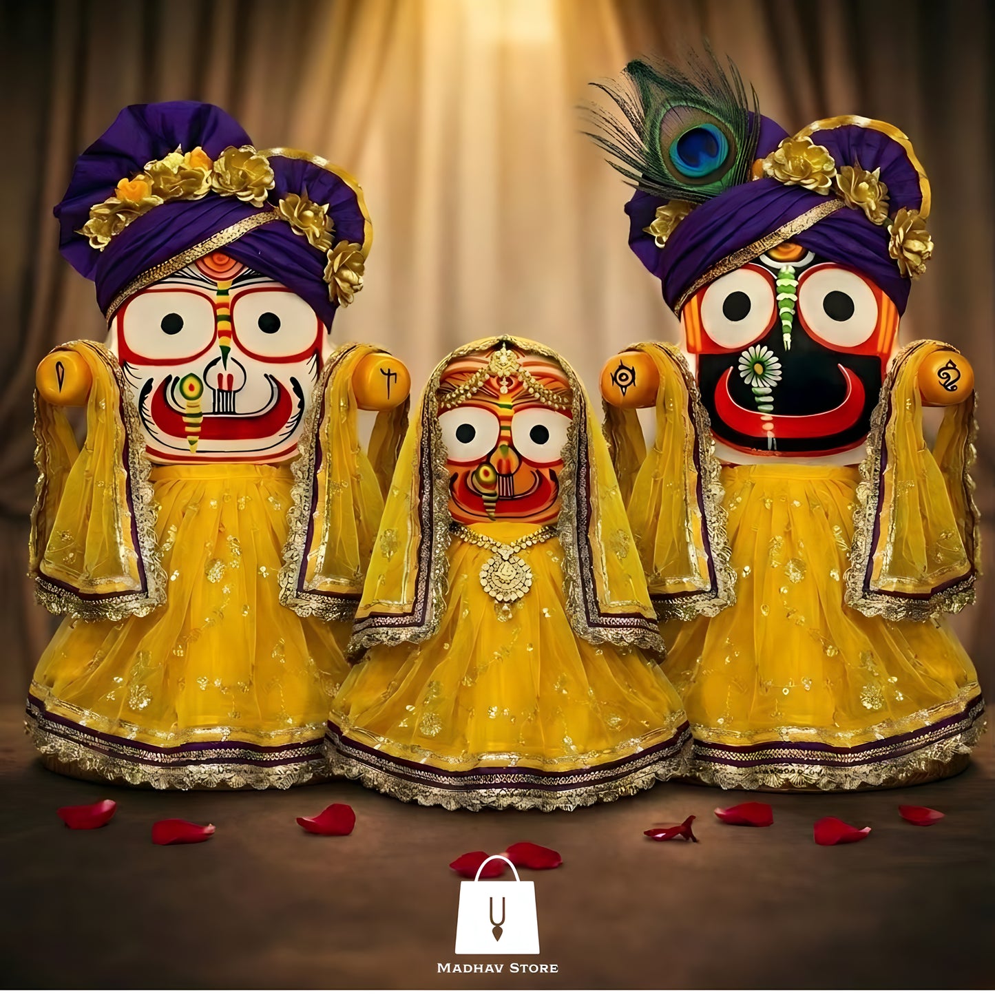 Surya Kanak Shringar | Festival special Premium Silk Dress with Turbans and Chandrika for Jagannath Baladeva Subhadra