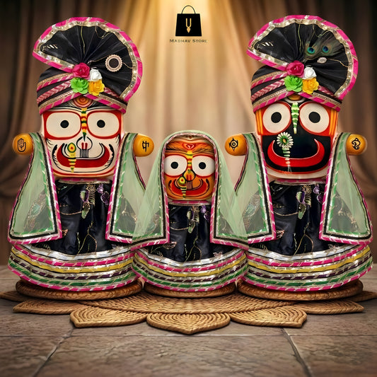 Megh Ratna Shringar | Festival special Premium Silk Dress with Turbans and Chandrika for Jagannath Baladeva Subhadra