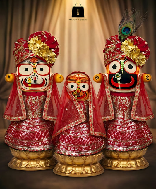 Raj Raktambara Shringar | Festival special Premium Silk Dress with Turbans and Chandrika for Jagannath Baladeva Subhadra