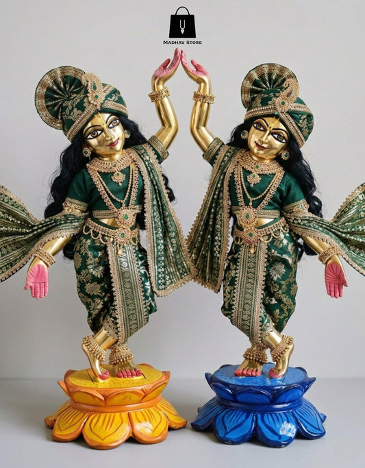 Emerald Raj Darbar  | Banarasi Silk hand embroidery heavy dress for Gaura Nitai with heavy Pagdi