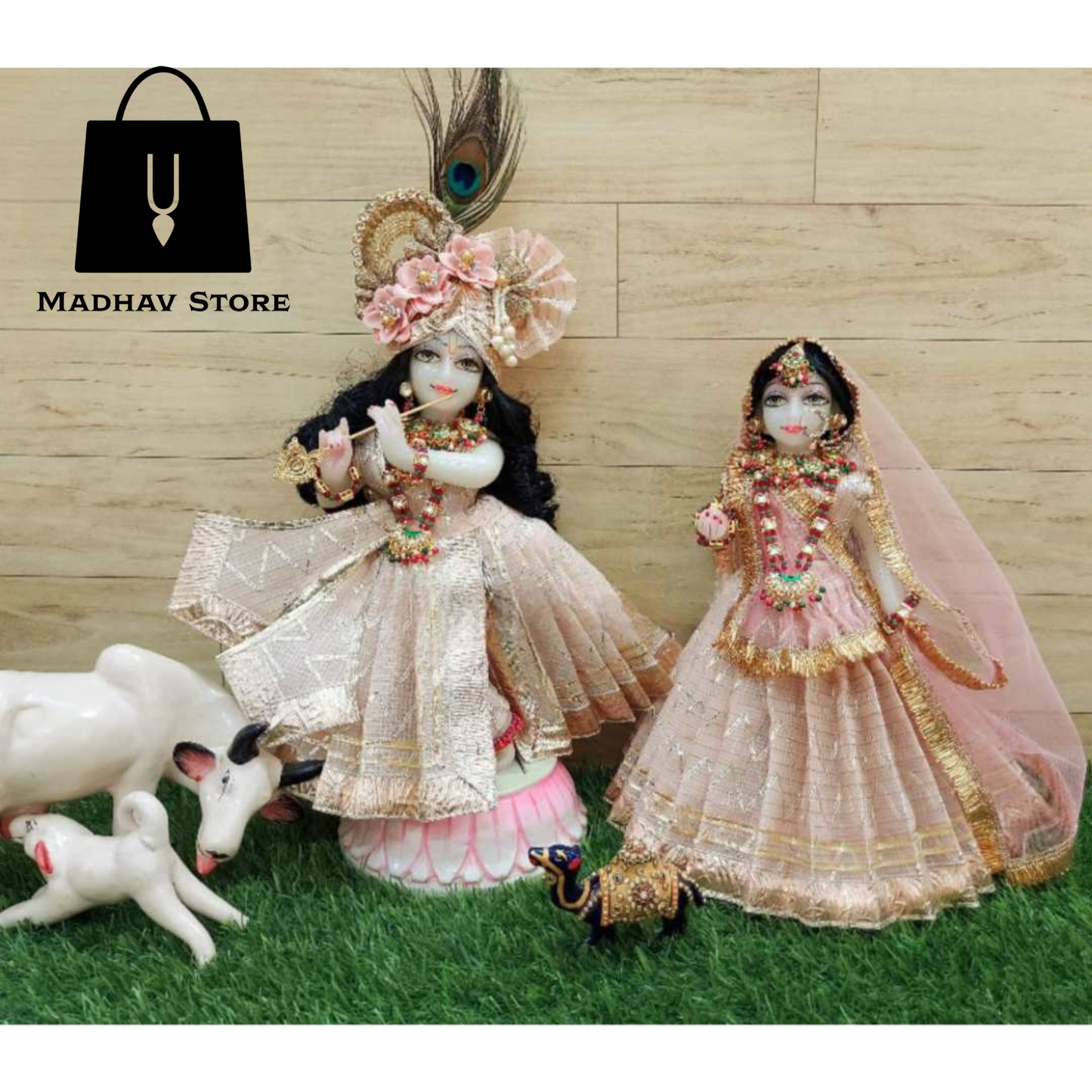 Baby Pink Kota Doria Silk Dress for Radha Krishna