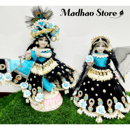 Black & Blue Radhashtami special Dress for Radha Krishna with Pagdi & Chandrika