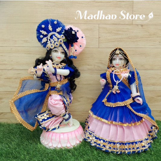 Blue & Baby Pink Silk with net Dress for Radha Krishna with Pagdi