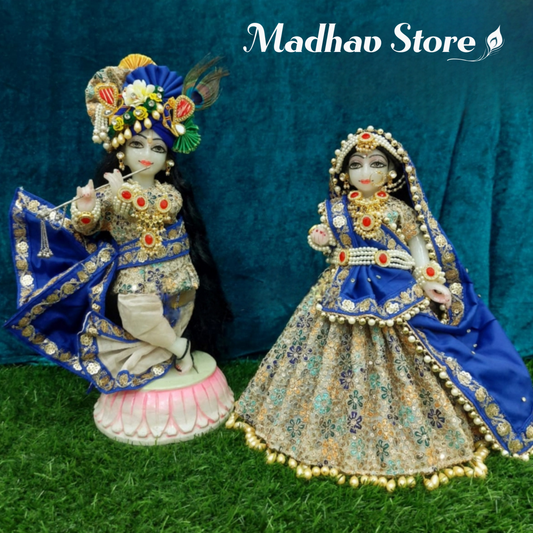 Blue Royal Pearl Georgette Hand Embroidery Janmashtami special Dress for Radha Krishna with Pagdi