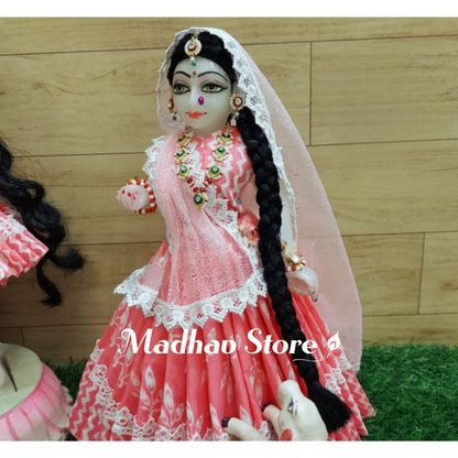Candy Pink Summer Special Dress for Radha Krishna with Feather Pagdi