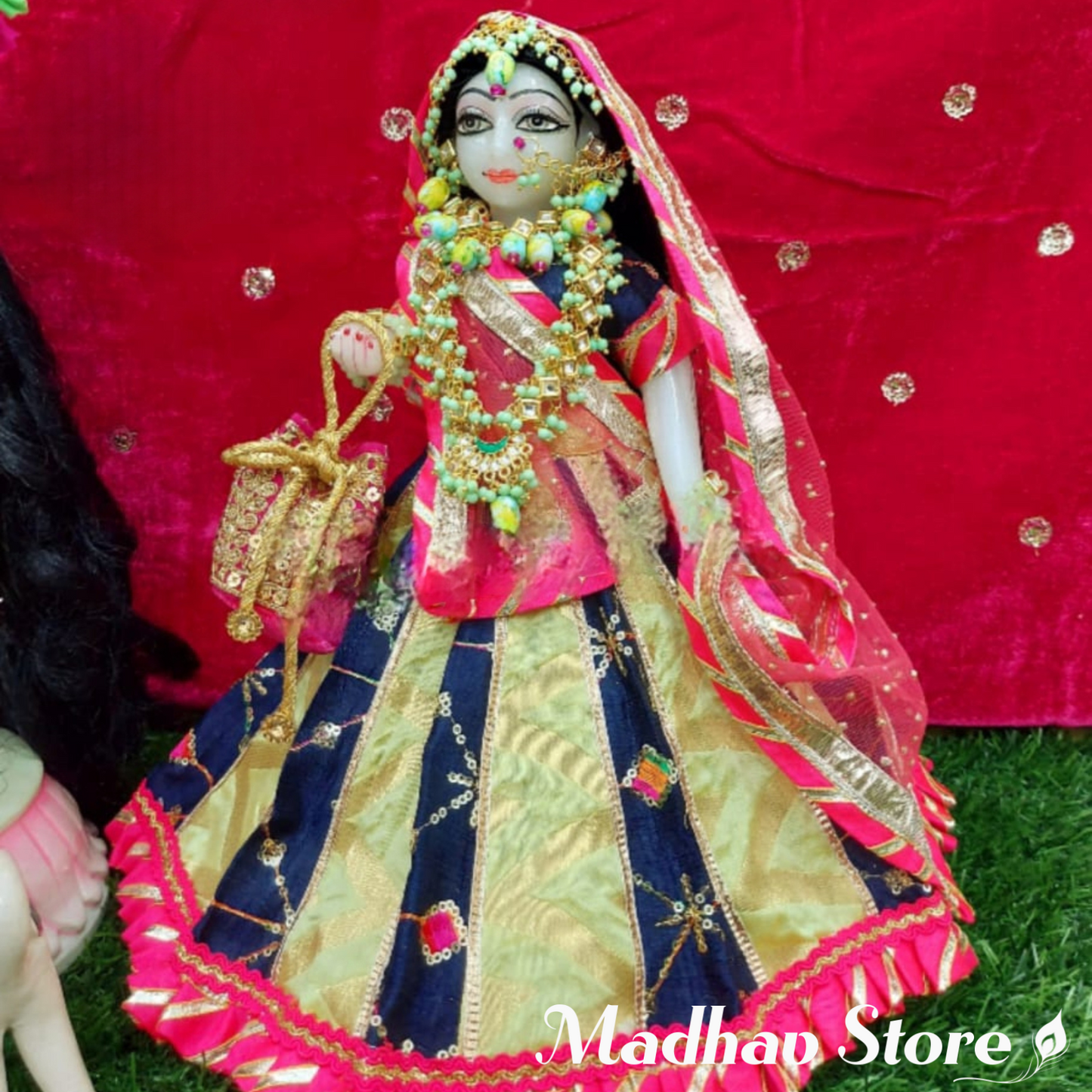Colourful Banarasi Silk Radhashtami special Dress for Radha Krishna with Pagdi