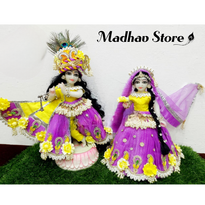 Pink & Yellow Radhashtami special Dress for Radha Krishna with Pagdi & Chandrika