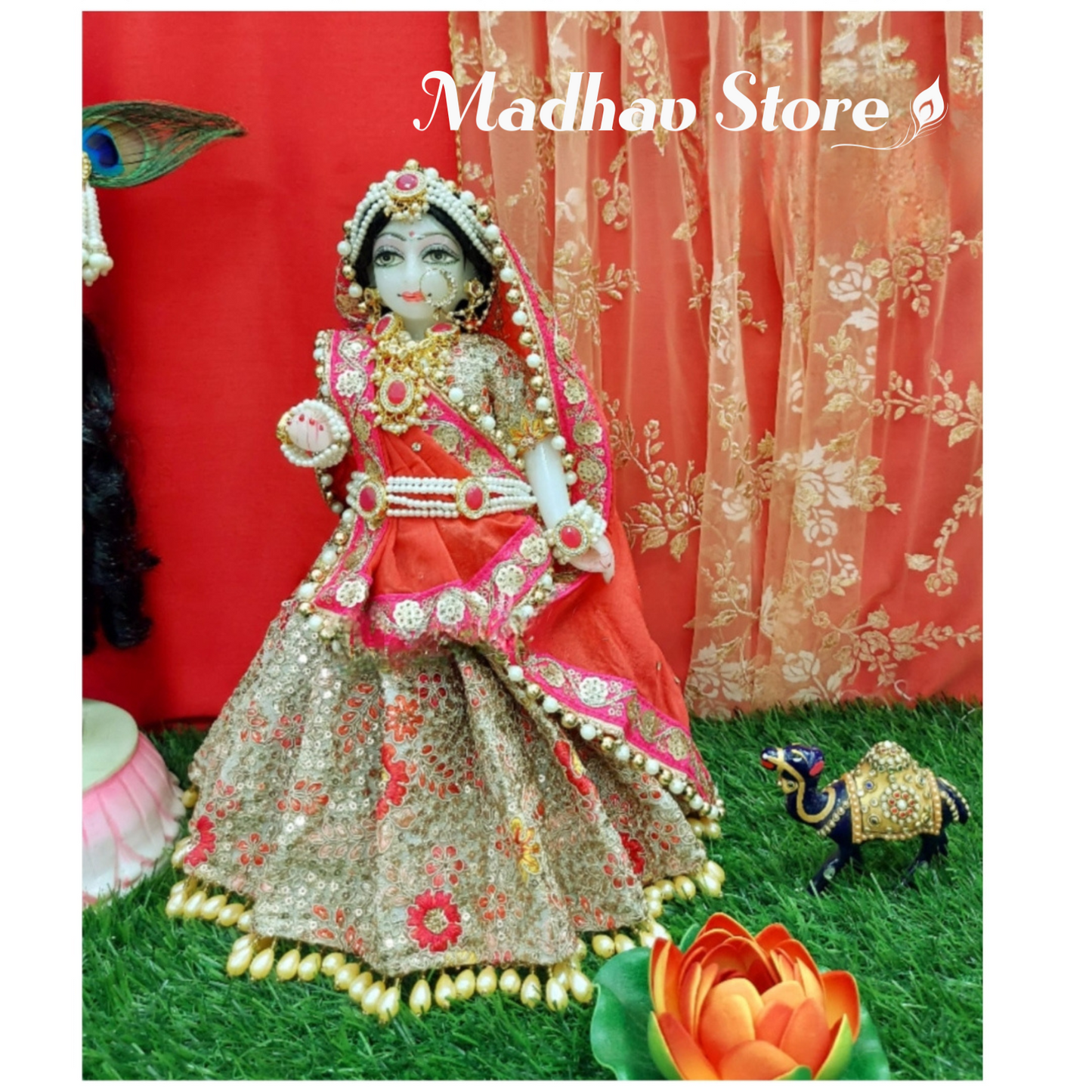 Royal Pearl Georgette Hand Embroidery Radhashtami special Dress for Radha Krishna with Pagdi