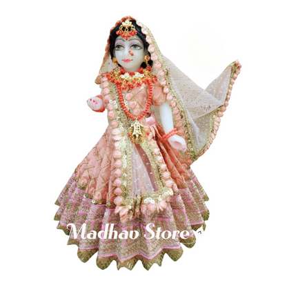 Rose Peach Malabari Silk Radhashtami special Dress for Radha Krishna with Pagdi