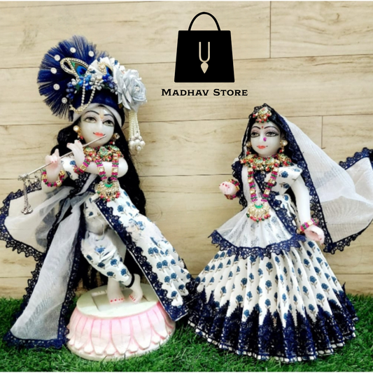 White Royal Summer Special Dress for Radha Krishna with Pagdi