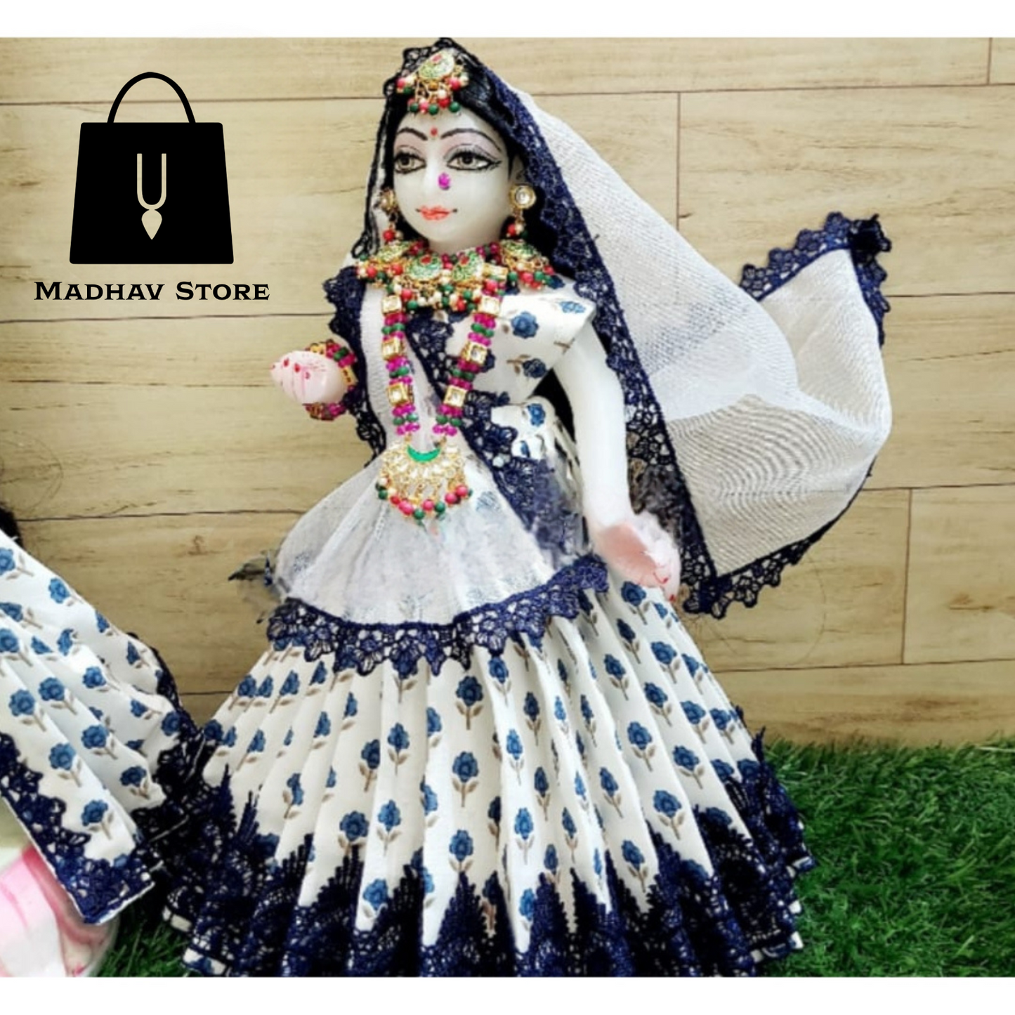 White Royal Summer Special Dress for Radha Krishna with Pagdi