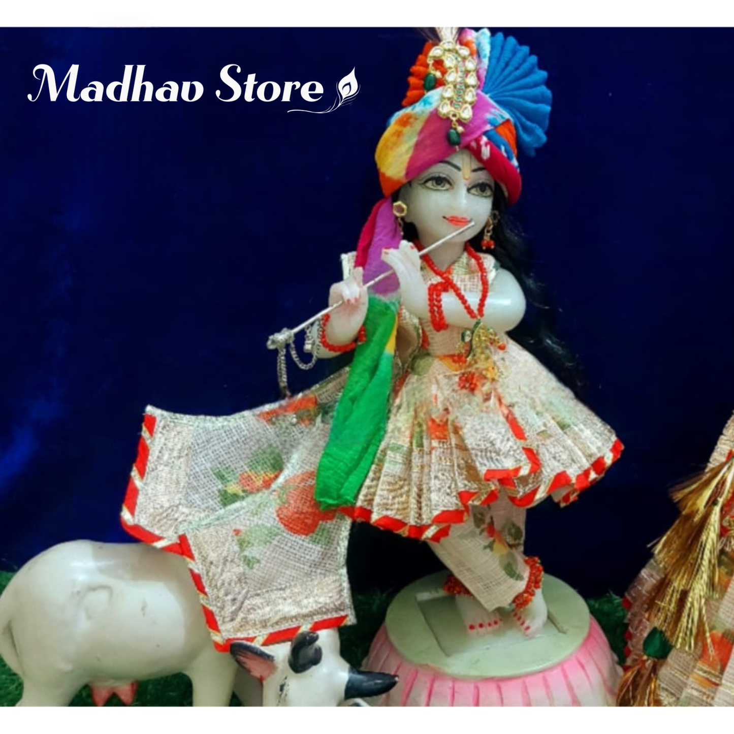 Rajasthani Style Kota Doria Silk Dress for Radha Krishna with Pagdi