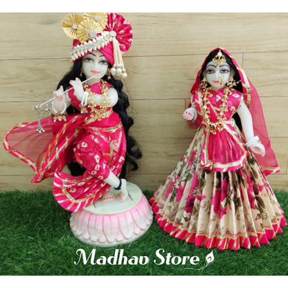 Pink Floral Summer Special Dress for Radha Krishna with Pagdi