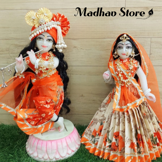 Orange Floral Summer Special Dress for Radha Krishna with Pagdi