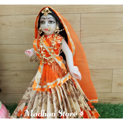 Orange Floral Summer Special Dress for Radha Krishna with Pagdi