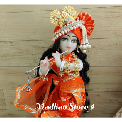 Orange Floral Summer Special Dress for Radha Krishna with Pagdi