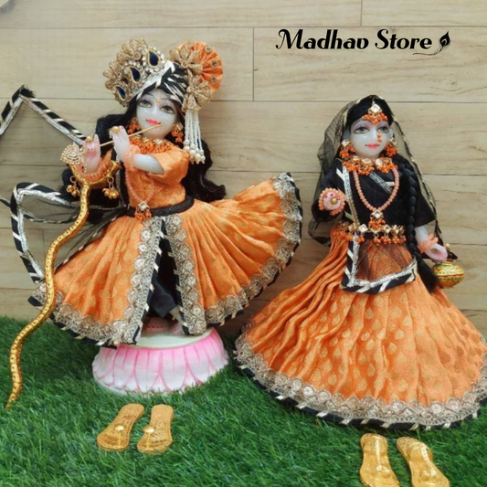 Orange & Black Banarasi Silk Dress for Radha Krishna