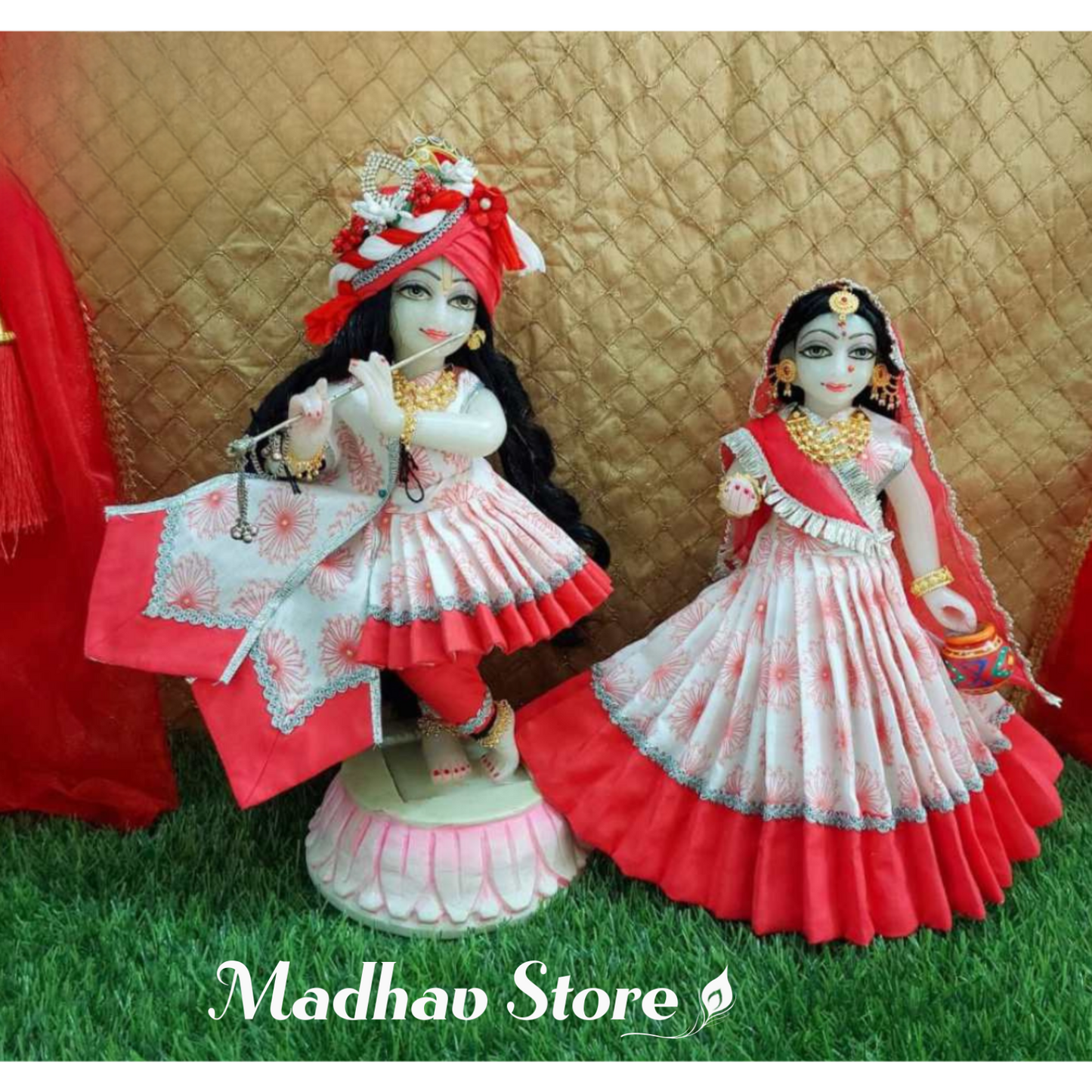 Red & White Dress for Radha Krishna