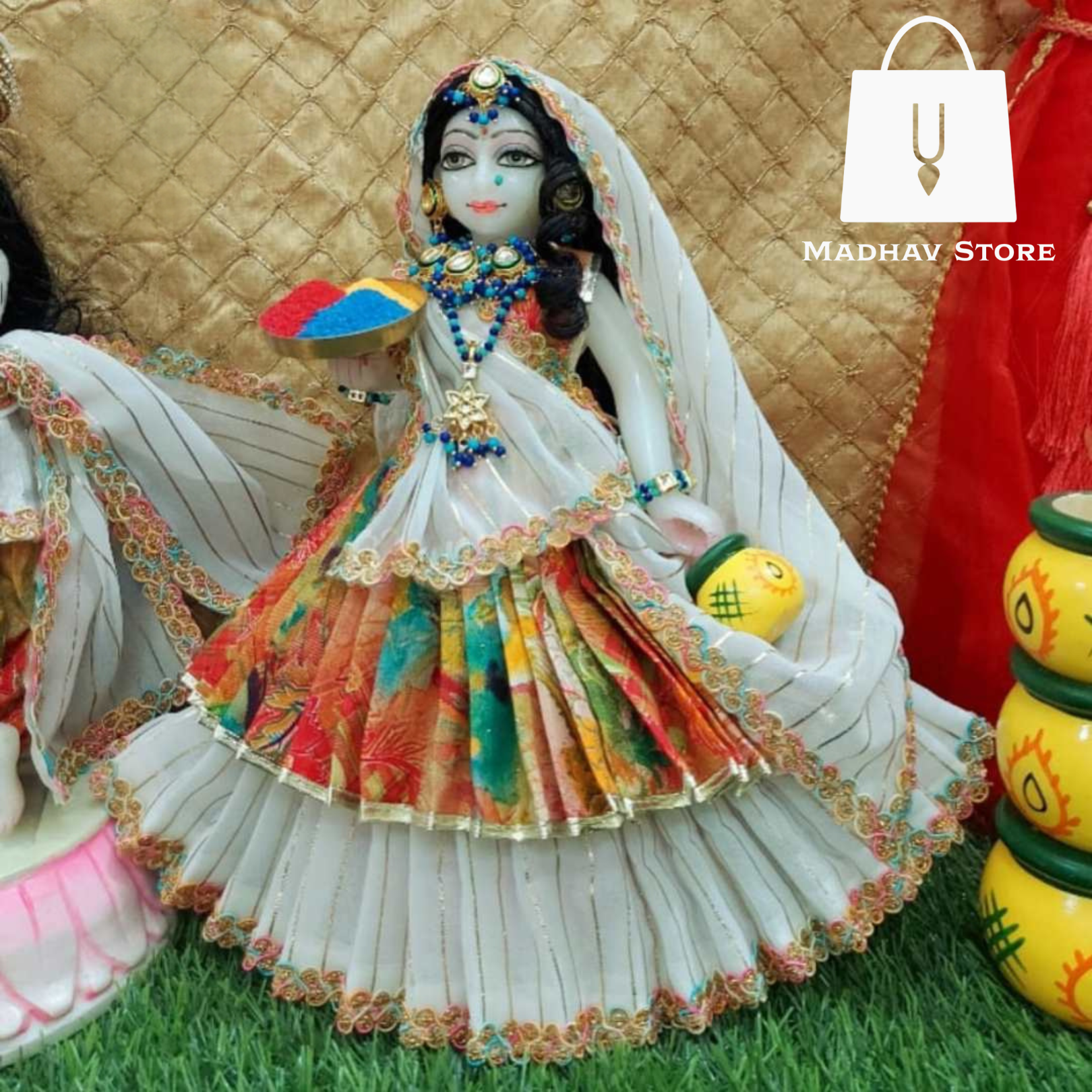18 Inches ISKCON White Radha Krishna Marble Statue With White and Pink  Kurta Style Dress Clothes-Jewellery Pure Handmade Buy Online - Murtiya