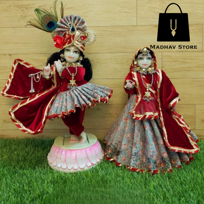 Red Velvet Winter Special Attire for Radha Krishna