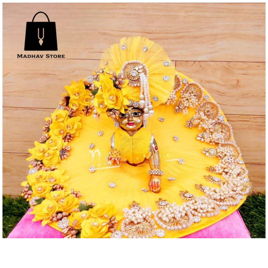 Yellow Jhumka & Folwers Dress with heavy pagdi for Laddu Gopal