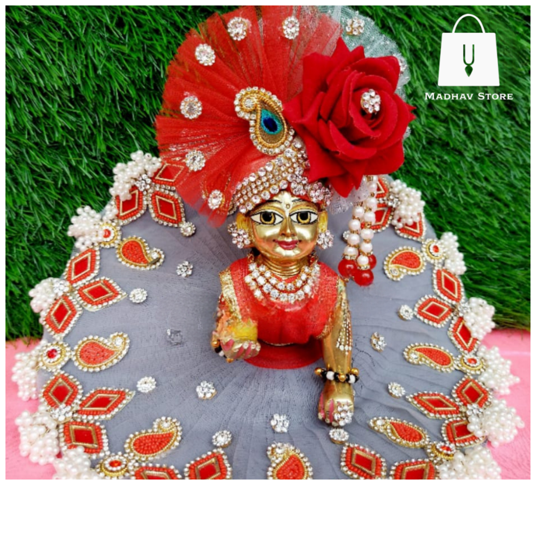 Red Buffi Dress with heavy pagdi for Laddu Gopal