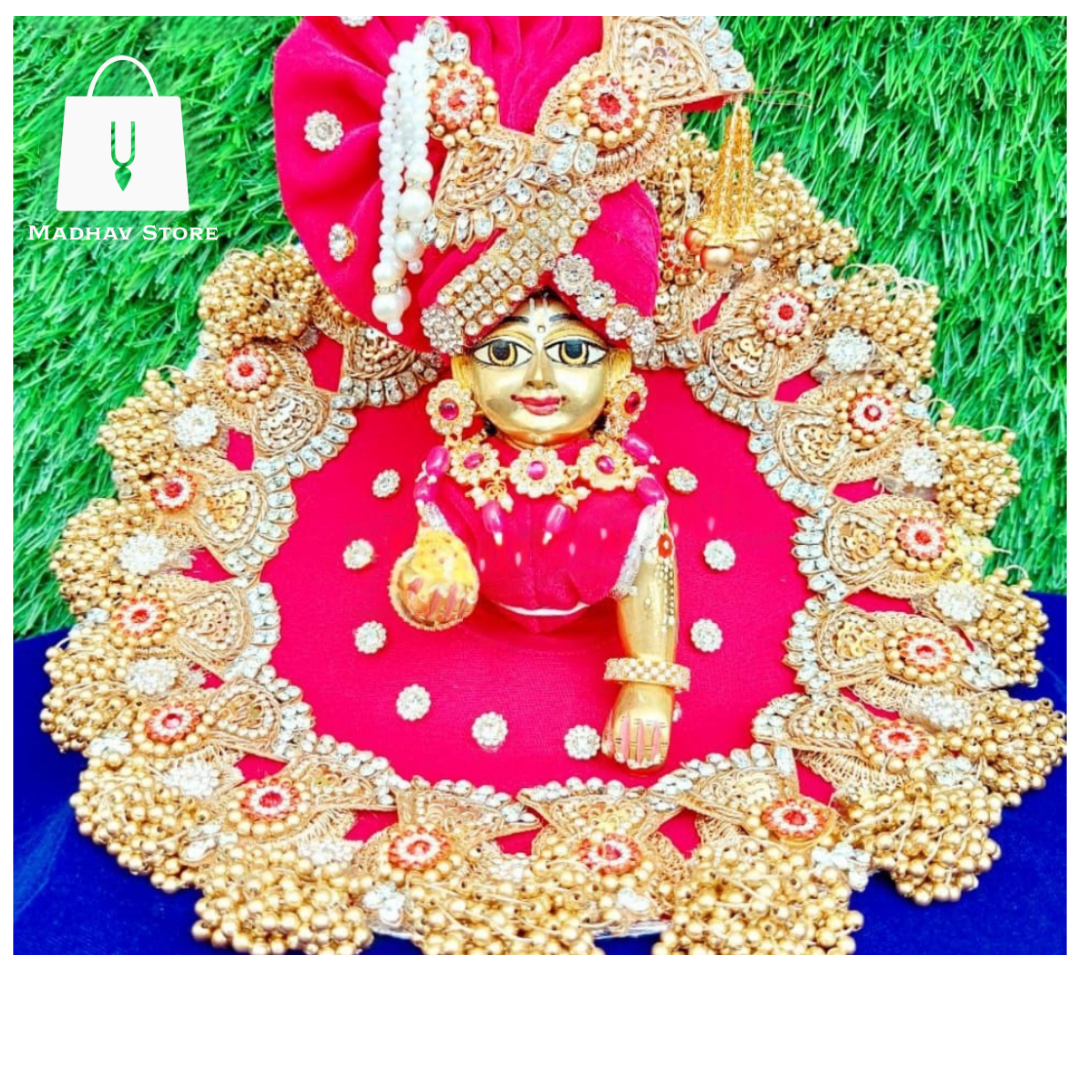 Magenta with Golden Jhumka Dress with heavy pagdi for Laddu Gopal