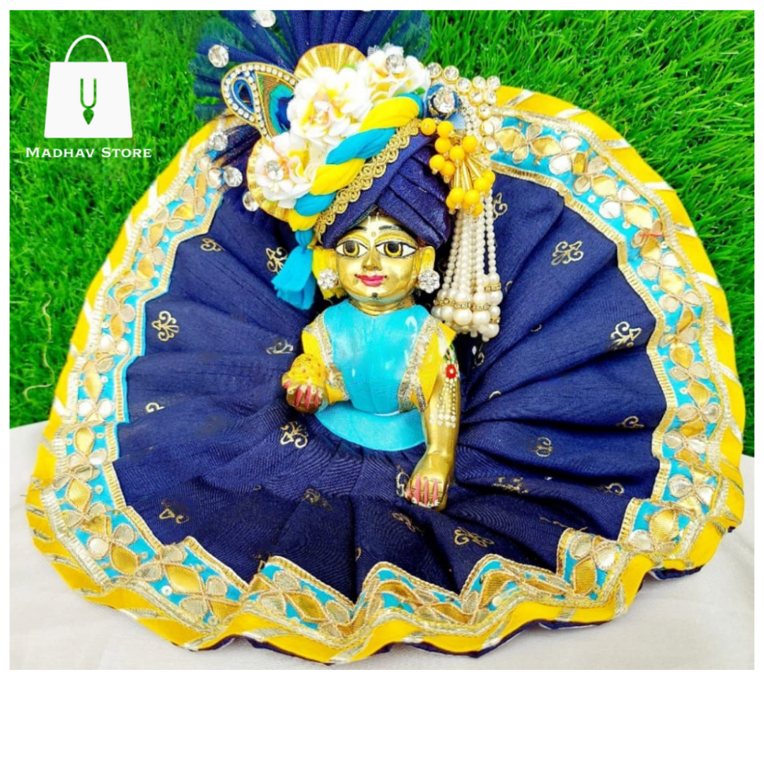Blue & Yellow Gota Patti Dress with heavy pagdi for Laddu Gopal