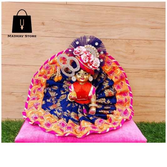 Blue with orange border Banarasi Silk Dress with heavy pagdi for Laddu Gopal