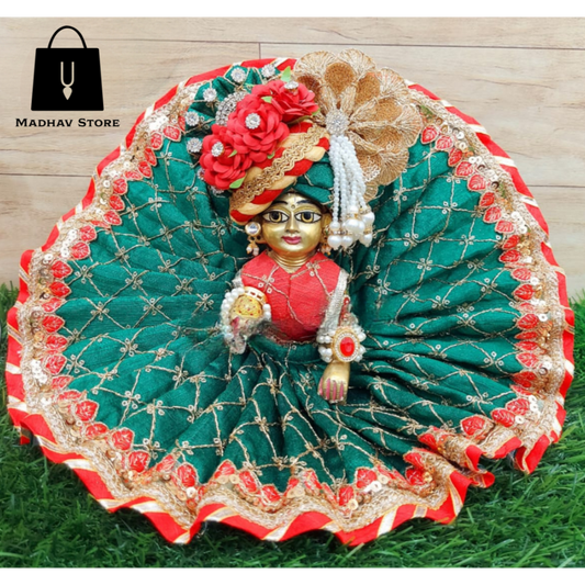 Red & Green Malabari Silk Dress with heavy Pagdi for Laddu Gopal