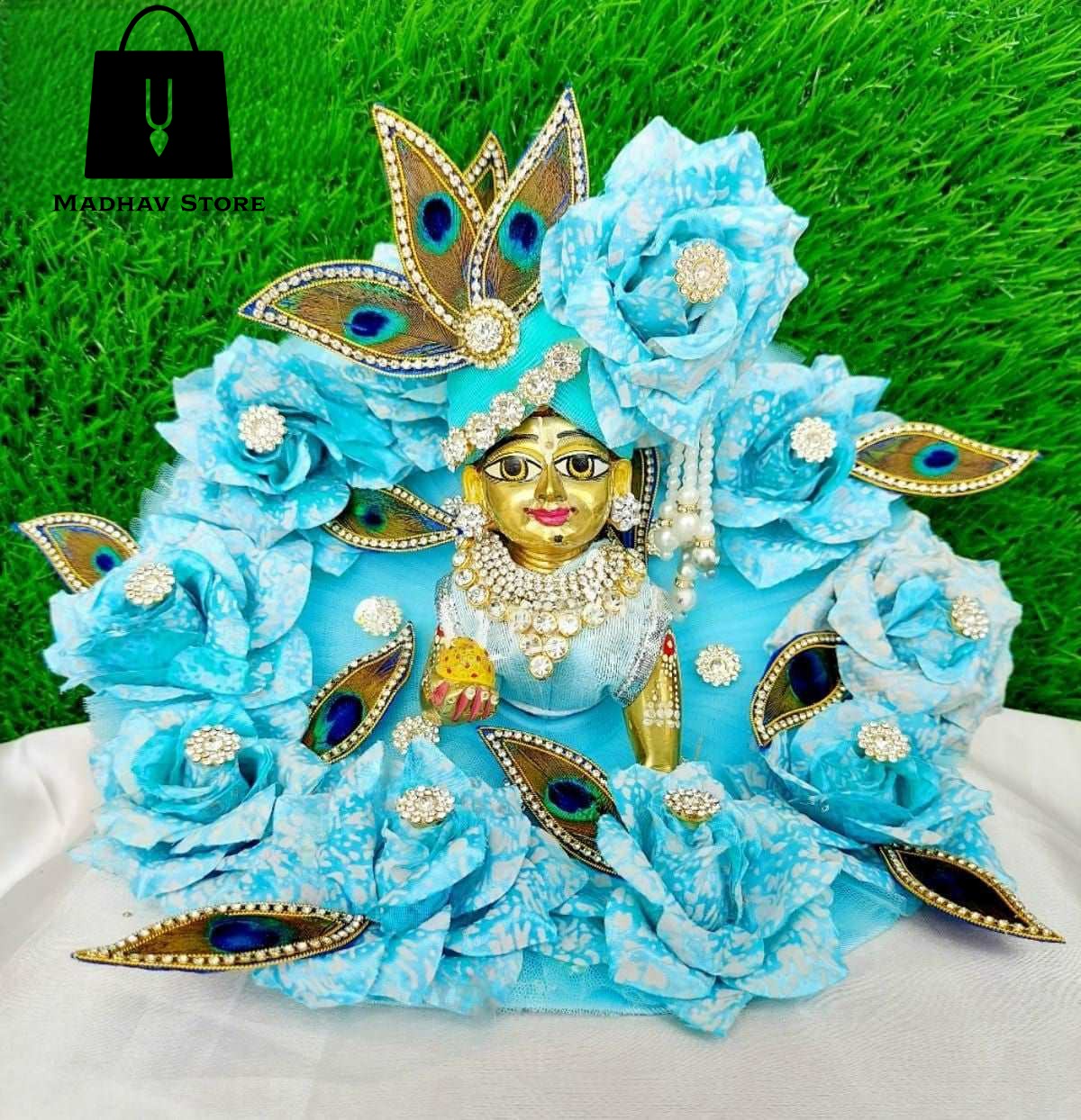 Sky Blue Peacock Dress for Laddu Gopal