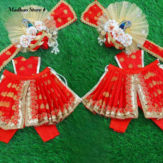Red Leaf Adorable Dress for Gaura Nitai with heavy pagdi for both
