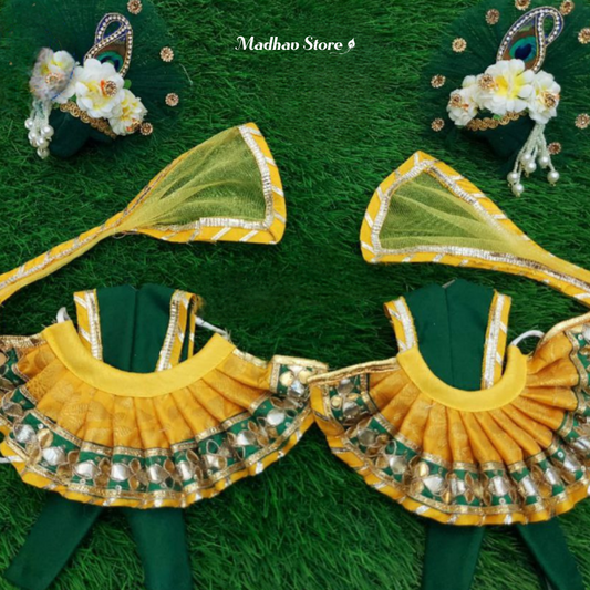 Green & Yellow Classic Dress for Gaura Nitai with heavy pagdi for both
