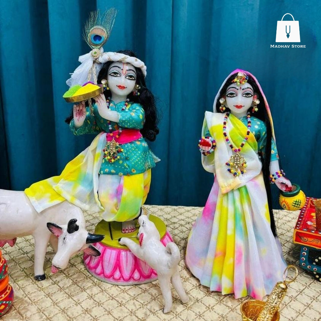 Special Cowherd style Holi Dress for Radha Krishna with Pagdi