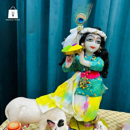 Special Cowherd style Holi Dress for Radha Krishna with Pagdi