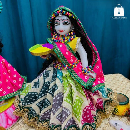 Colourful Holi Dress for Radha Krishna with Pagdi