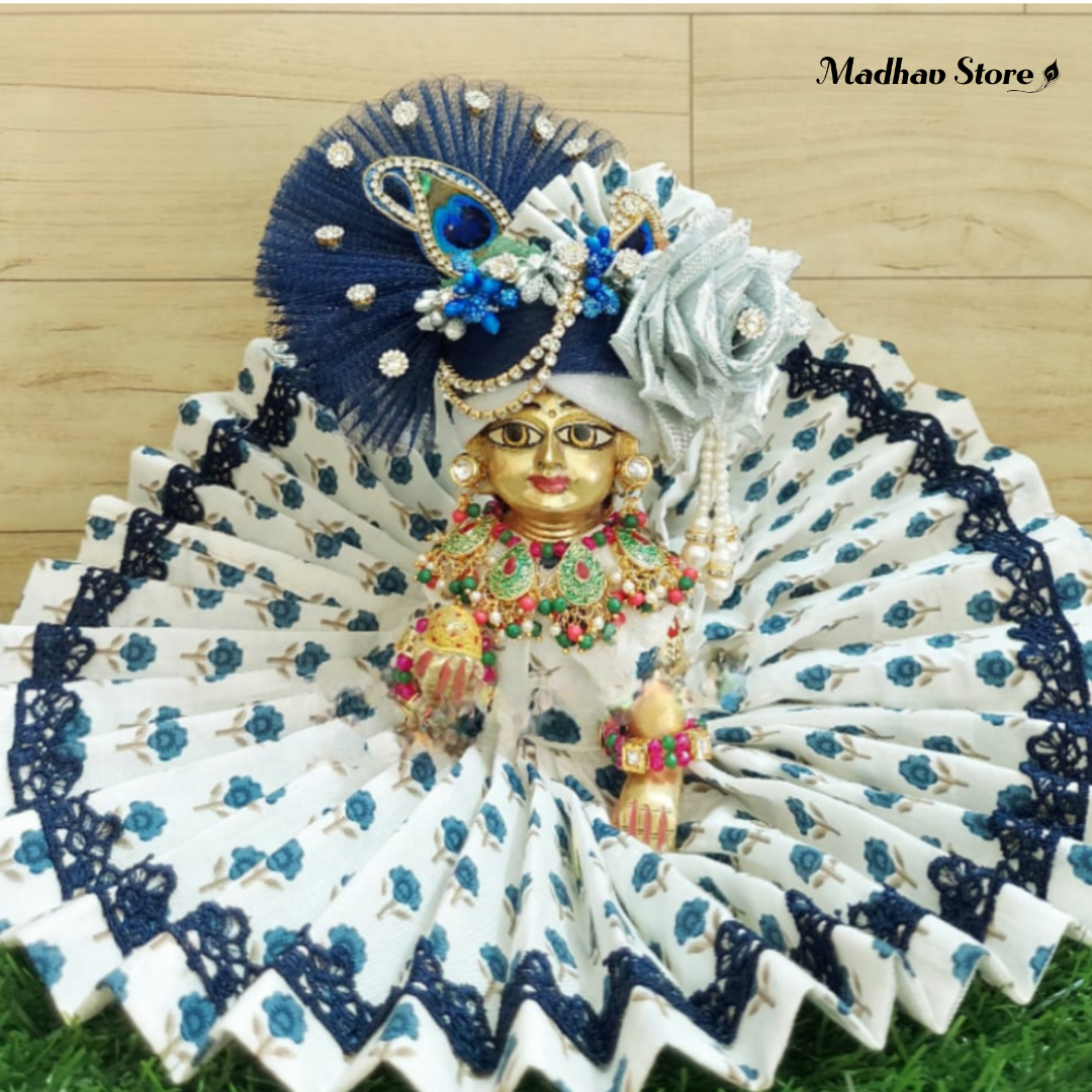 White & Blue Royal Dress with Heavy Pagdi for Laddu Gopal