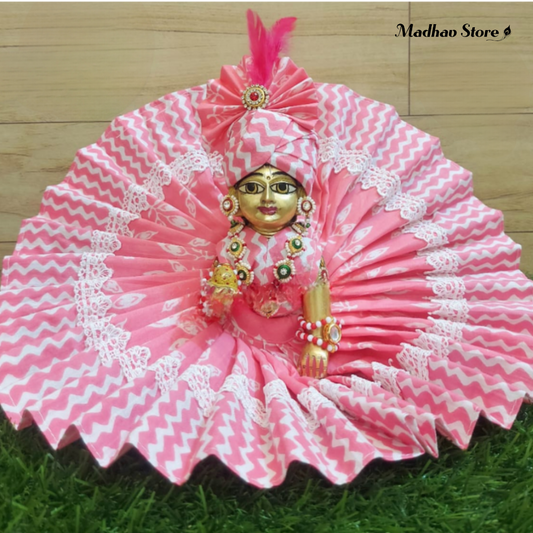 Baby Pink Cotton Summer Dress with feather Pagdi for Laddu Gopal