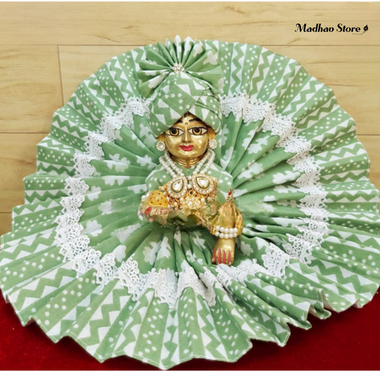 Greyish Green Cotton Summer Dress with Pagdi for Laddu Gopal