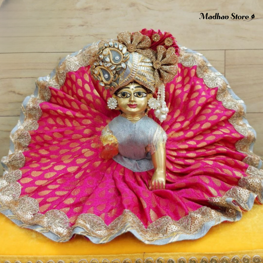 Murgenta & Grey Banarasi Silk Dress with pagdi for Laddu Gopal